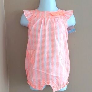 Carter’s Baby Romper Ruffle short sleeves bow snap bottom - 6 months